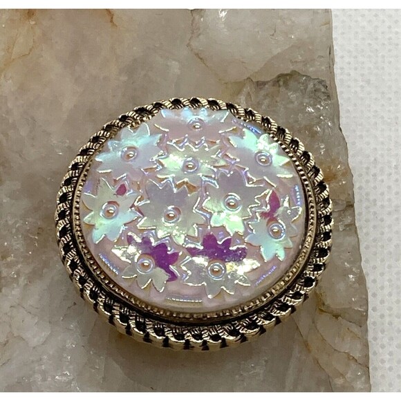 Vintage Western Germany Gold Tone Light Pink Iridescent Star Scarf Clip - Picture 1 of 9